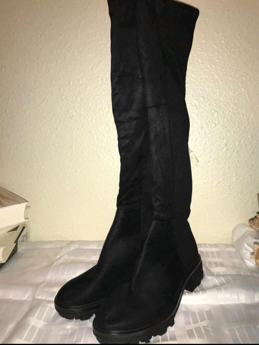 Unisa Black Over-the-Knee Chunky Lug Sole Boots
